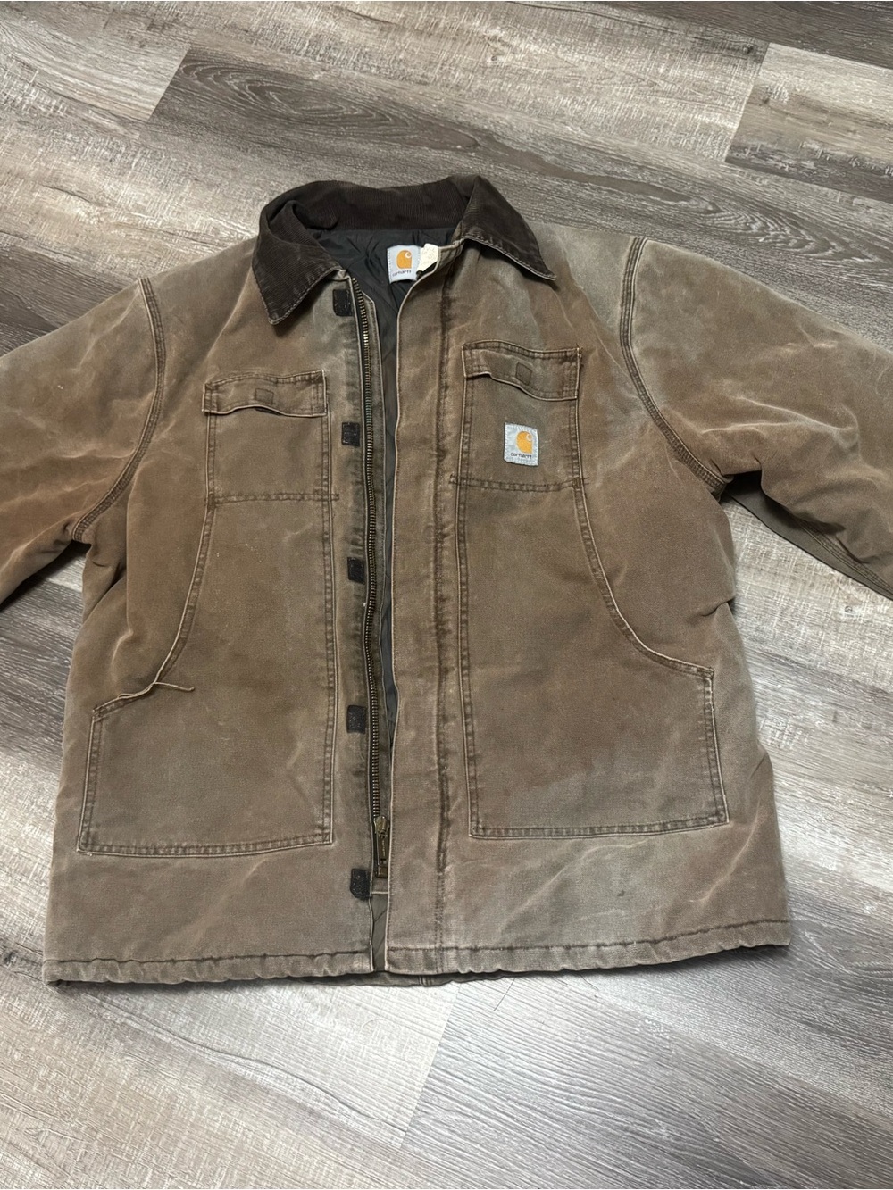 Carhartt Brown Canvas Work Jacket with Dark Corduroy Collar